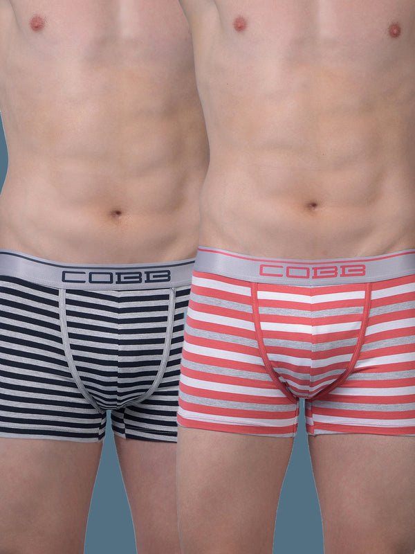 COBB MEN'S PACK OF 2 BLACK & RED STRIPED PREMIUM TRUNKS
