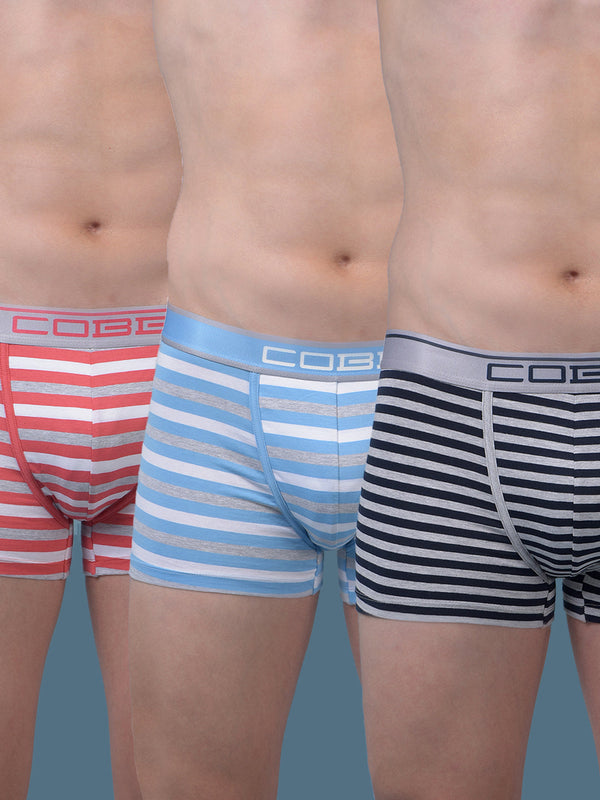 COBB MEN'S PACK OF 3 STRIPED ASSORTED PREMIUM TRUNKS