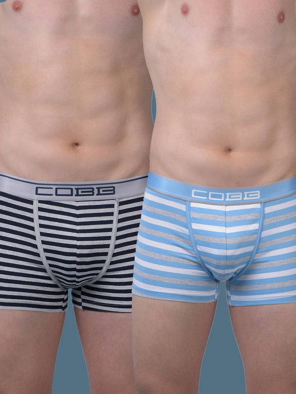 COBB MEN'S PACK OF 2 BLACK & SKY STRIPED PREMIUM TRUNKS