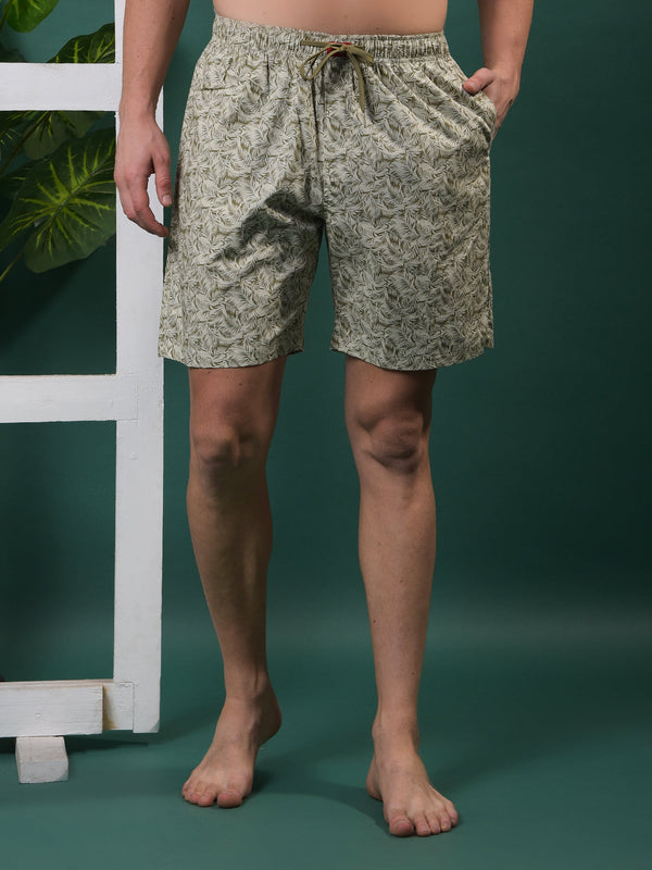 COBB BEIGE PRINTED REGULAR-FIT SHORTS