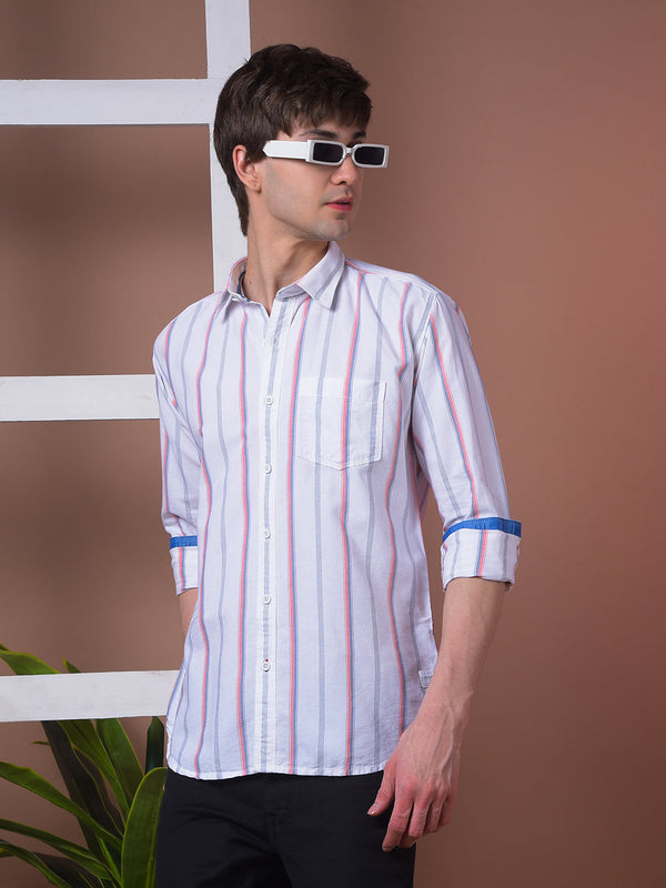 COBB ORANGE STRIPED SLIM-FIT CASUAL SHIRT