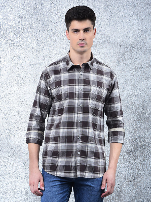COBB DARK COFFEE CHECKED CASUAL SHIRT