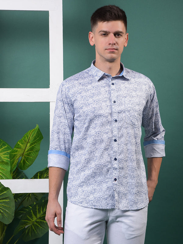 COBB BLUE PRINTED SLIM-FIT CASUAL SHIRT