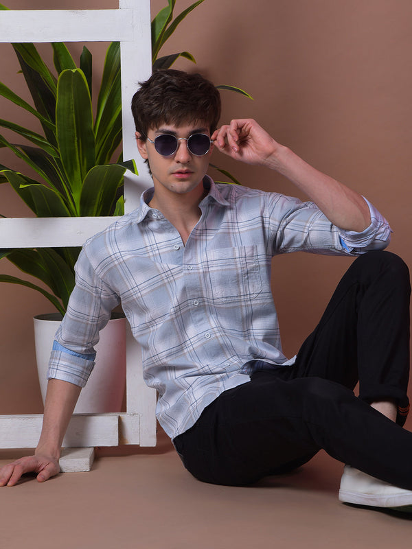 COBB SKY BLUE CHECKED SLIM-FIT CASUAL SHIRT