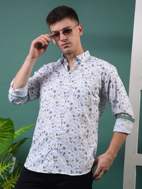 COBB WHITE PRINTED SLIM-FIT CASUAL SHIRT