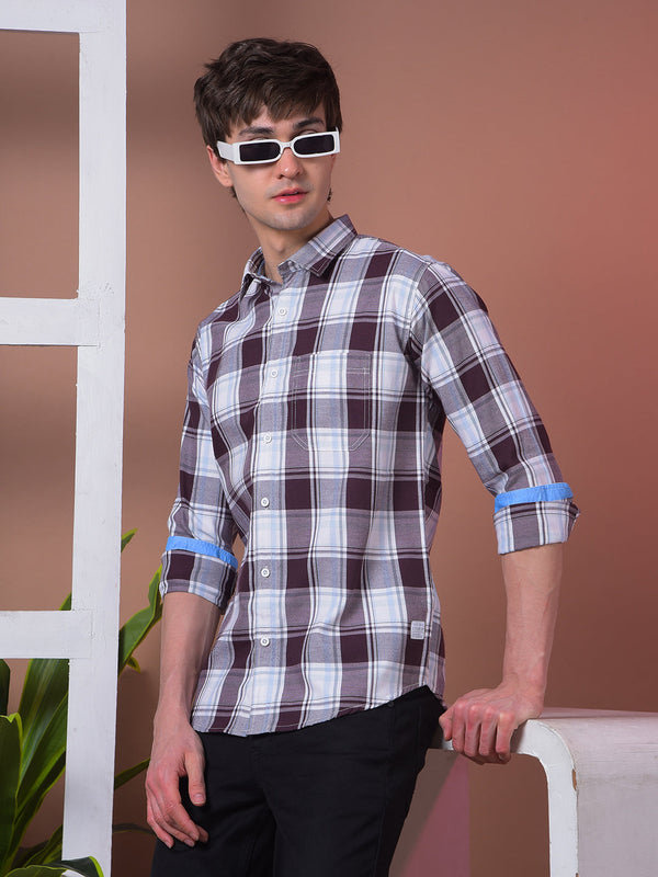 COBB WINE CHECKED SLIM-FIT CASUAL SHIRT