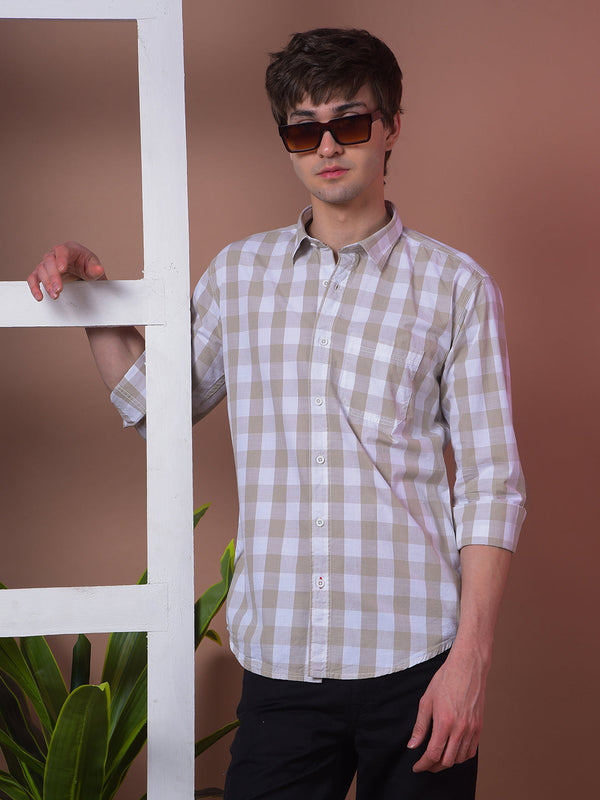 COBB BEIGE CHECKED SLIM-FIT CASUAL SHIRT