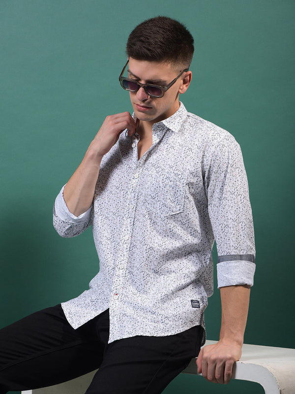 COBB GREY PRINTED SLIM-FIT CASUAL SHIRT