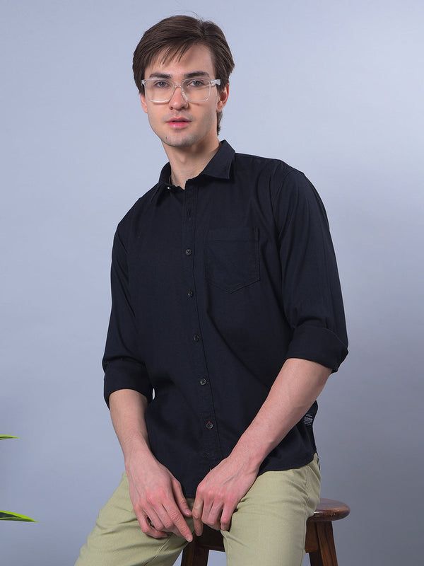 COBB SOLID BLACK SLIM-FIT CASUAL SHIRT
