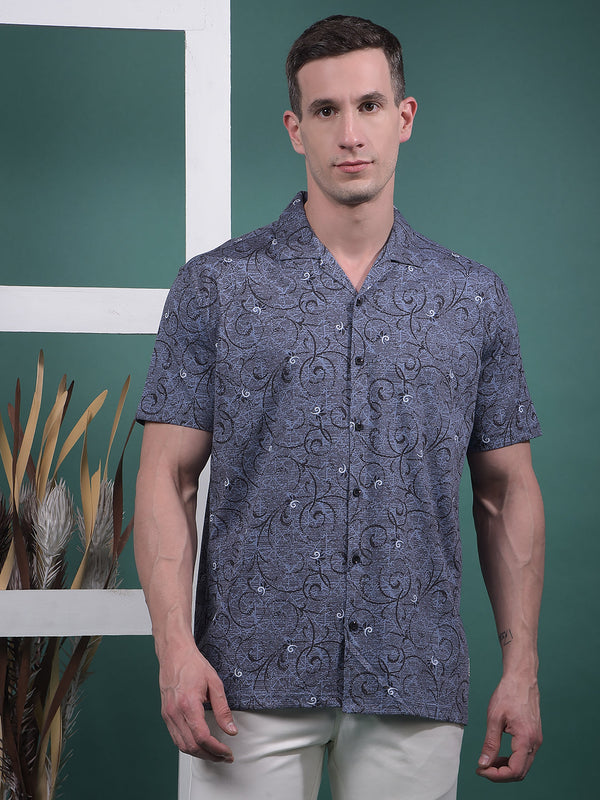 COBB BLUE PRINTED HALF-SLEEVE CASUAL SHIRT