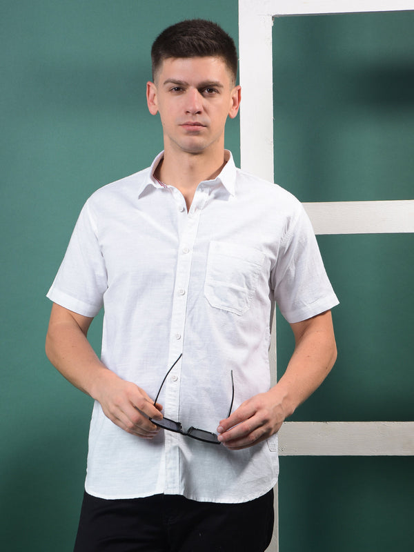 COBB SOLID WHITE HALF-SLEEVE CASUAL SHIRT