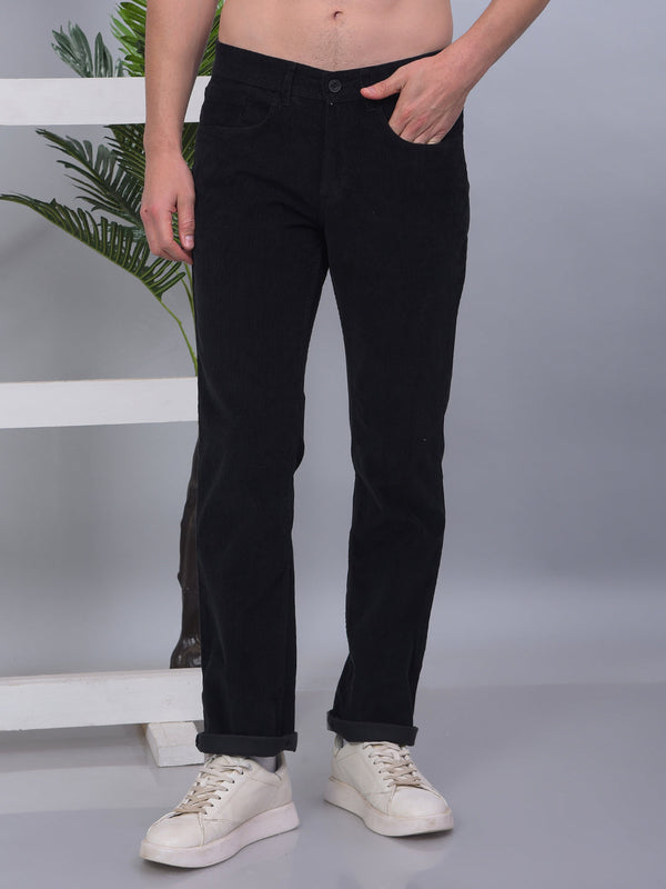COBB DARK GREY STRAIGHT-FIT CASUAL CORDUROY TROUSER