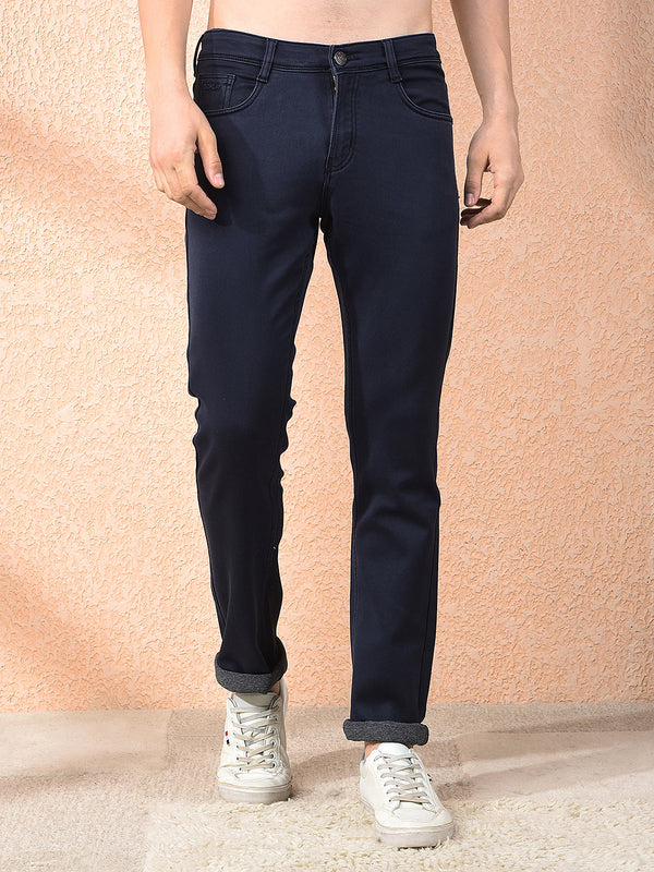 DONLAY NAVY BLUE STRAIGHT-FIT JEANS