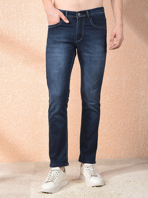 DONLAY NAVY BLUE STRAIGHT-FIT JEANS