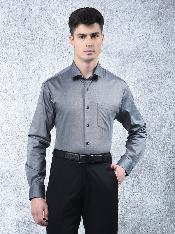 COBB DARK GREY SELF-DESIGN FORMAL SHIRT