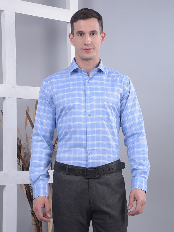 COBB BLUE CHECKED SMART-FIT FORMAL SHIRT