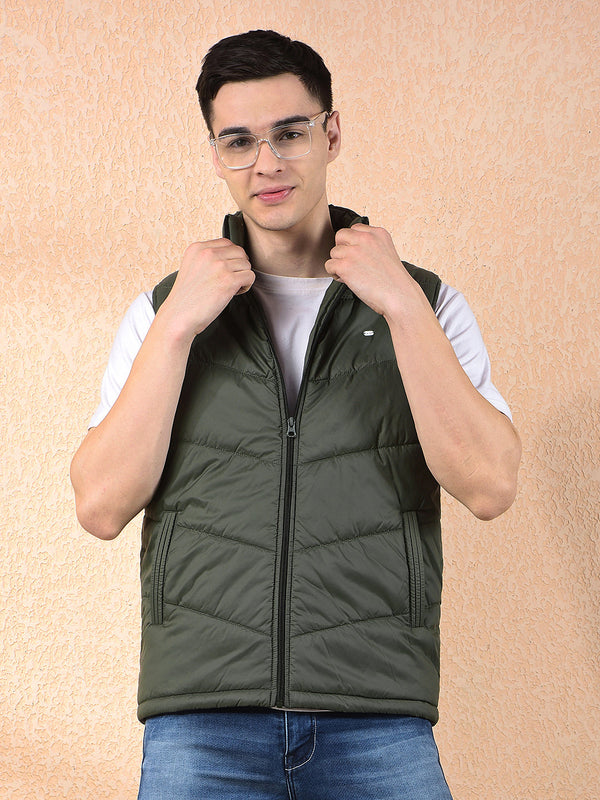 COBB SOLID OLIVE SLEEVELESS ZIPPER JACKET