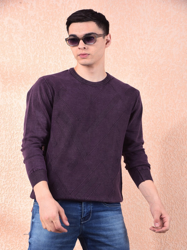 COBB MAUVE SELF-DESIGN ROUND NECK SWEATER