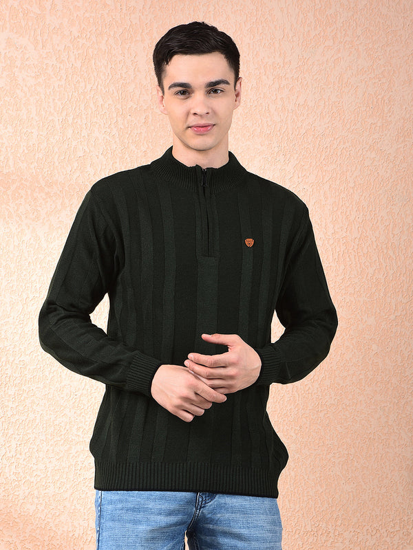 COBB OLIVE SELF-DESIGN ZIPPER SWEATER