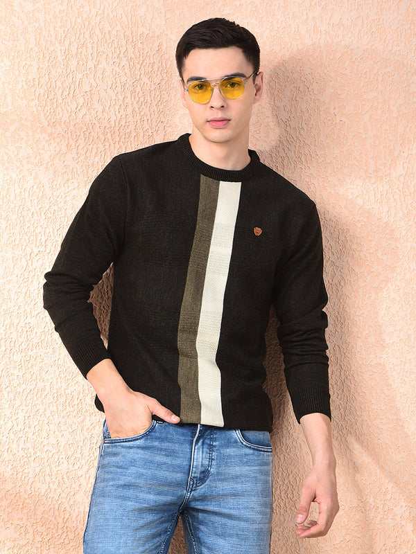 COBB OLIVE STRIPED ROUND NECK SWEATER