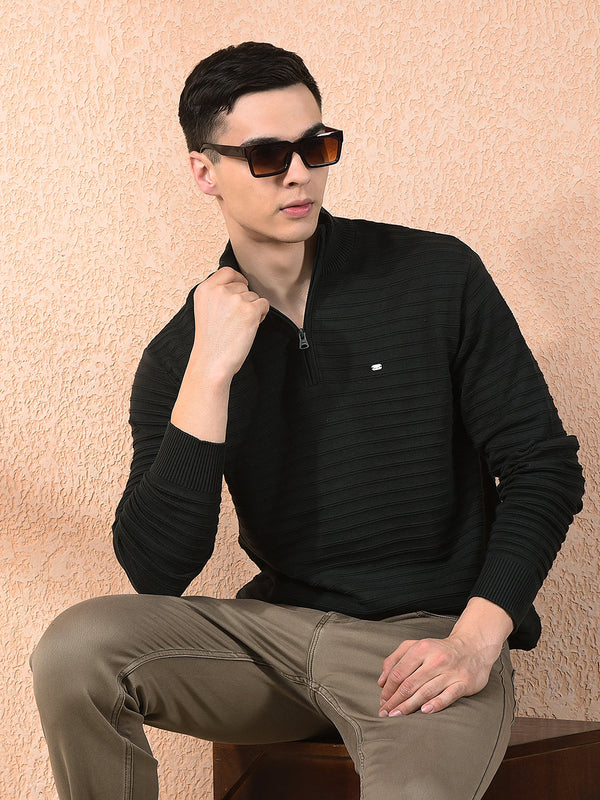 COBB OLIVE STRIPED ZIPPER SWEATER