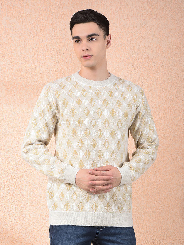 COBB BEIGE SELF-DESIGN ROUND NECK SWEATER