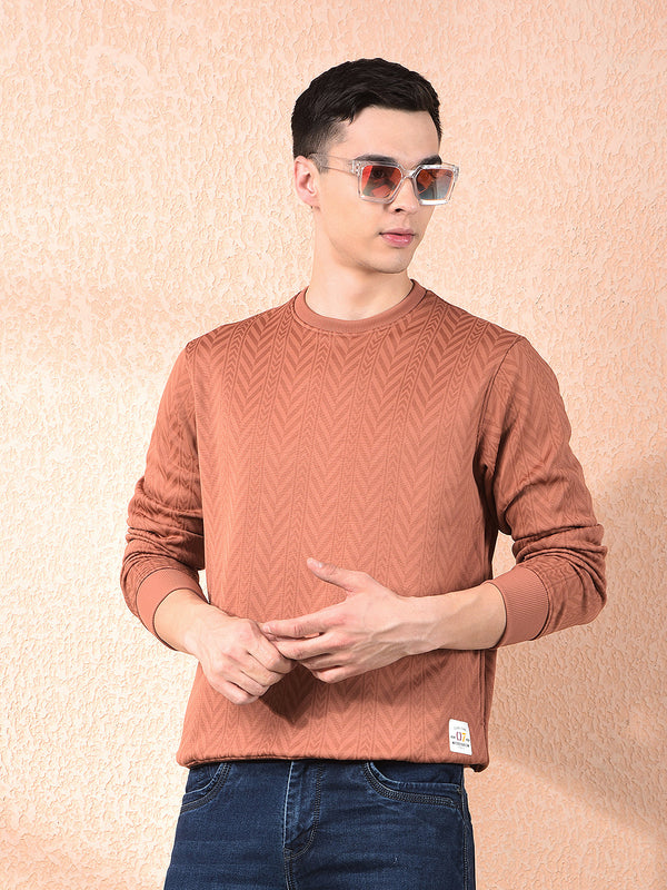 COBB ORANGE SELF-DESIGN ROUND NECK SWEATSHIRT
