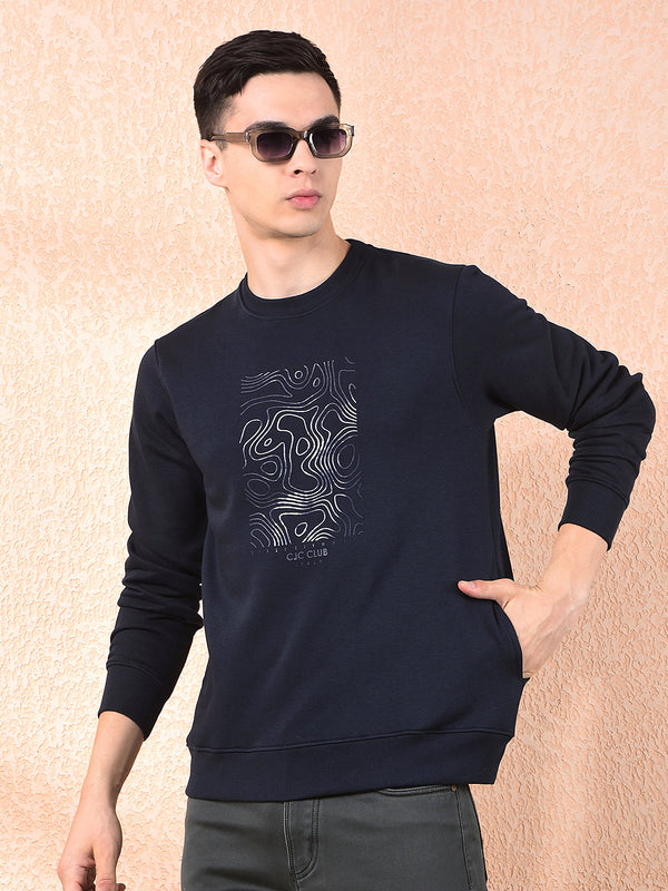 COBB NAVY BLUE PRINTED ROUND NECK SWEATSHIRT