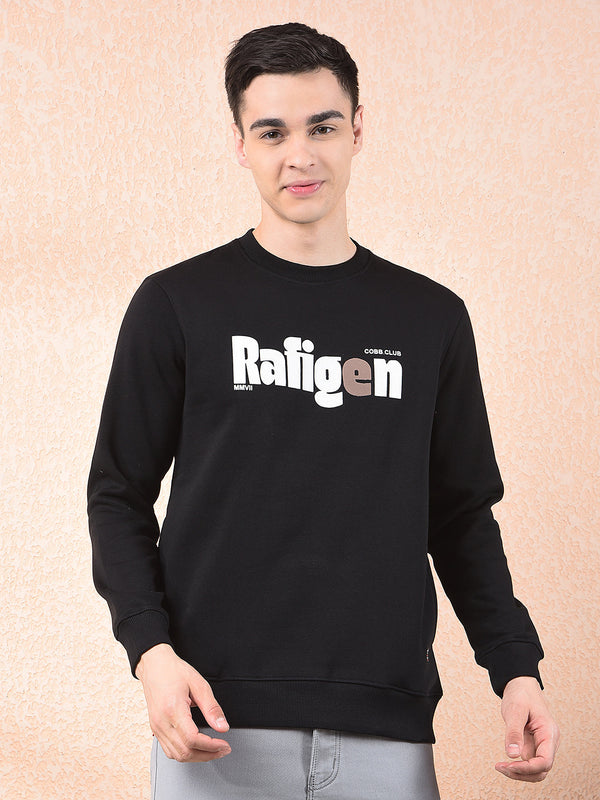 COBB BLACK PRINTED ROUND NECK SWEATSHIRT