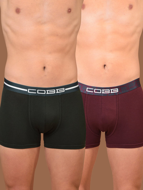 COBB MEN'S PACK OF 2 SOLID MAROON & DARK OLIVE PREMIUM TRUNKS