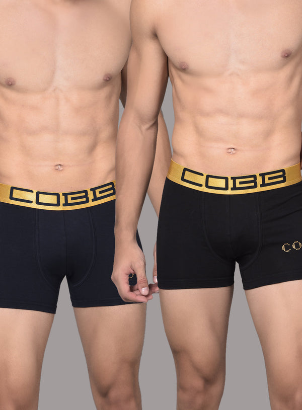 Cobb Mens Cotton Black and Navy Solid Premium Trunk (Pack of 2)