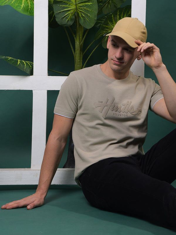 COBB BEIGE PRINTED ROUND NECK T-SHIRT