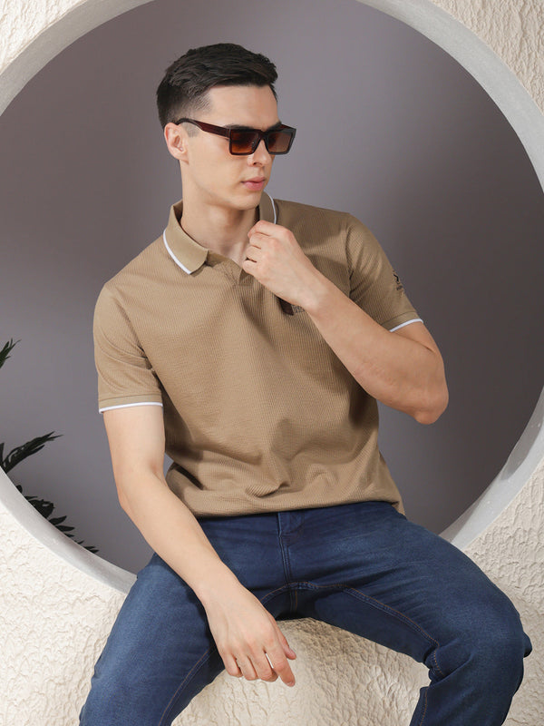 COBB BROWN STRIPED POLO NECK T-SHIRT