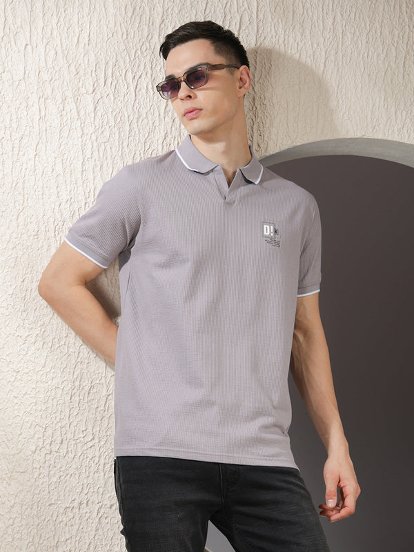 COBB COOL GREY STRIPED POLO NECK T-SHIRT