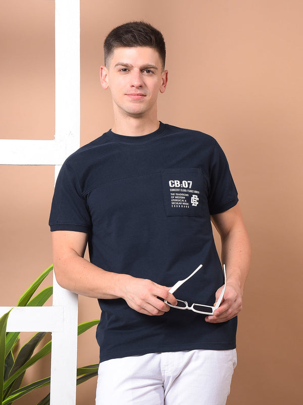 COBB NAVY BLUE PRINTED ROUND NECK T-SHIRT