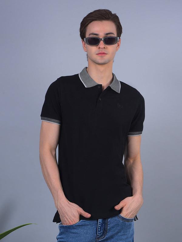 COBB SOLID BLACK POLO NECK T-SHIRT