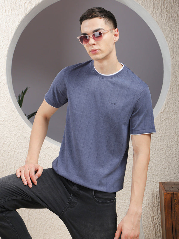 COBB CRYOLA INDIGO STRIPED ROUND NECK T-SHIRT