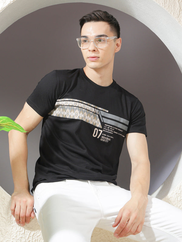 COBB BLACK PRINTED ROUND NECK T-SHIRT