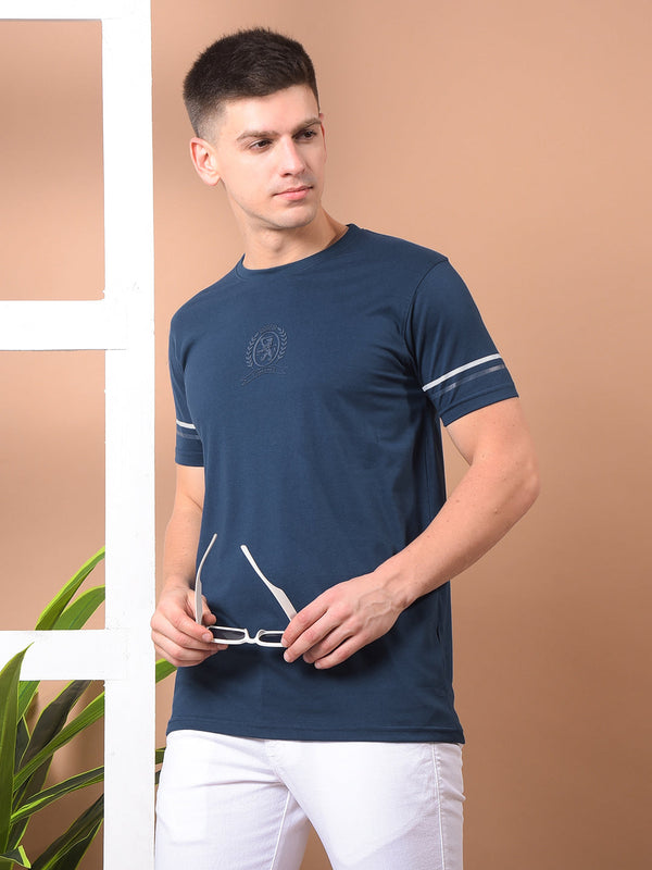 COBB NAVY BLUE PRINTED ROUND NECK T-SHIRT