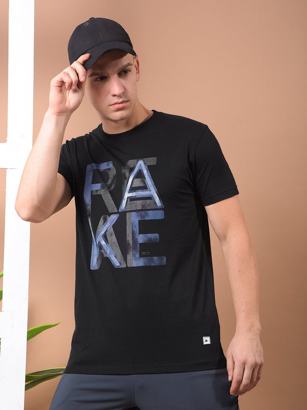 COBB BLACK PRINTED ROUND NECK T-SHIRT