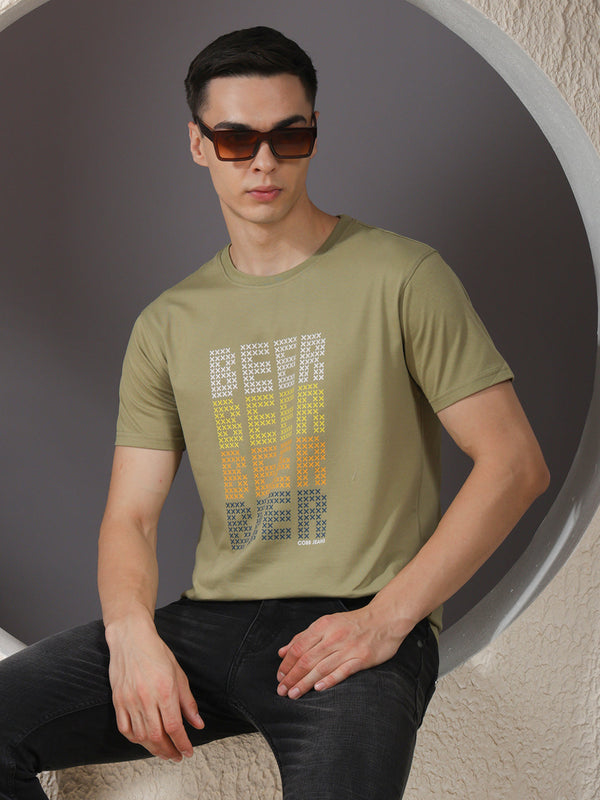 COBB PISTA GREEN PRINTED ROUND NECK T-SHIRT
