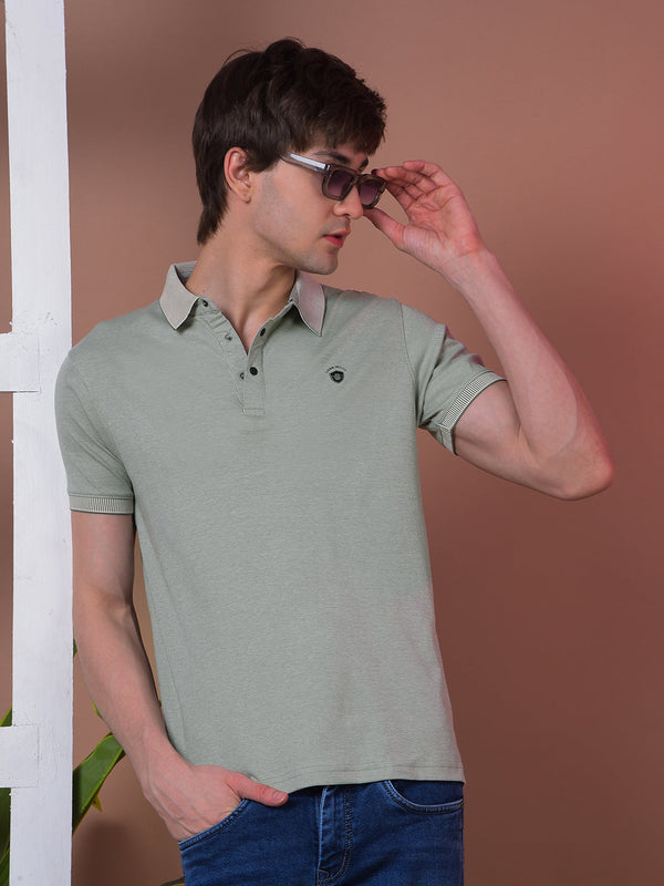 COBB LIGHT GREEN STRIPED POLO NECK T-SHIRT