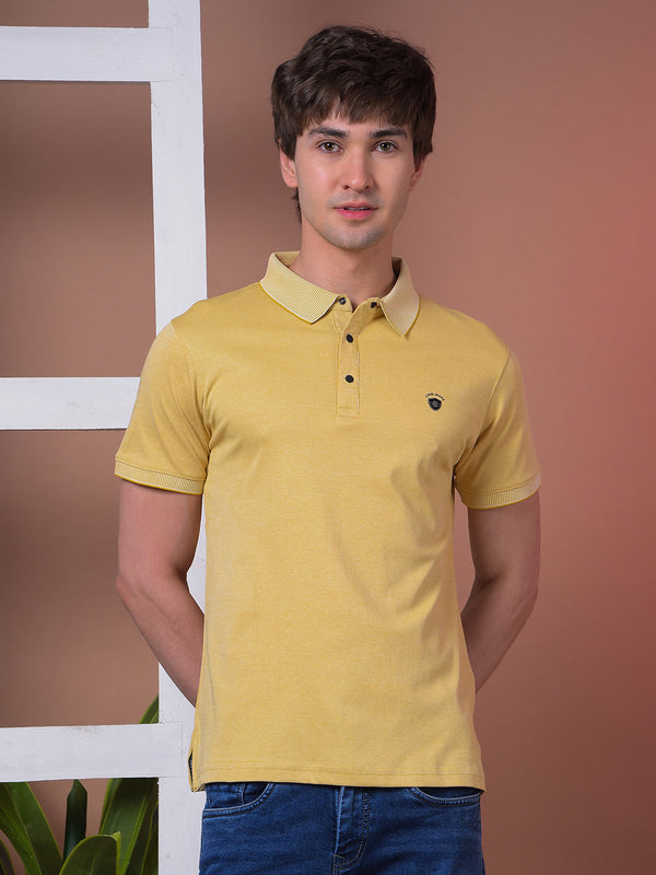 COBB MUSTARD STRIPED POLO NECK T-SHIRT