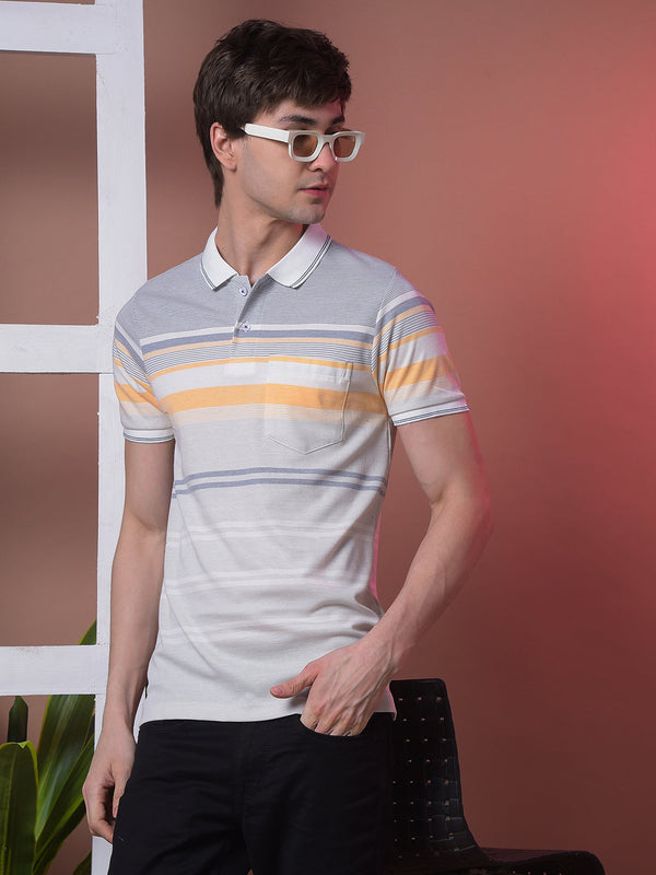 COBB BLUE STRIPED POLO NECK T-SHIRT