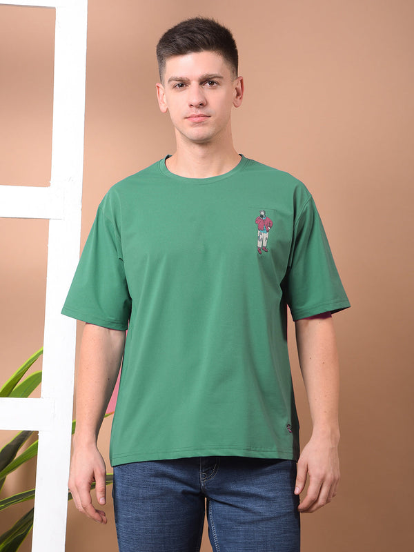 COBB GREEN PRINTED ROUND NECK OVERSIZED T-SHIRT