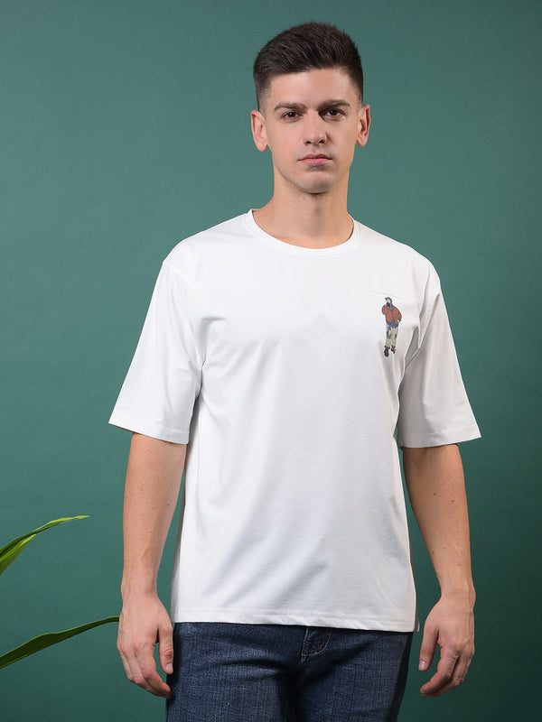 COBB WHITE PRINTED ROUND NECK OVERSIZED T-SHIRT