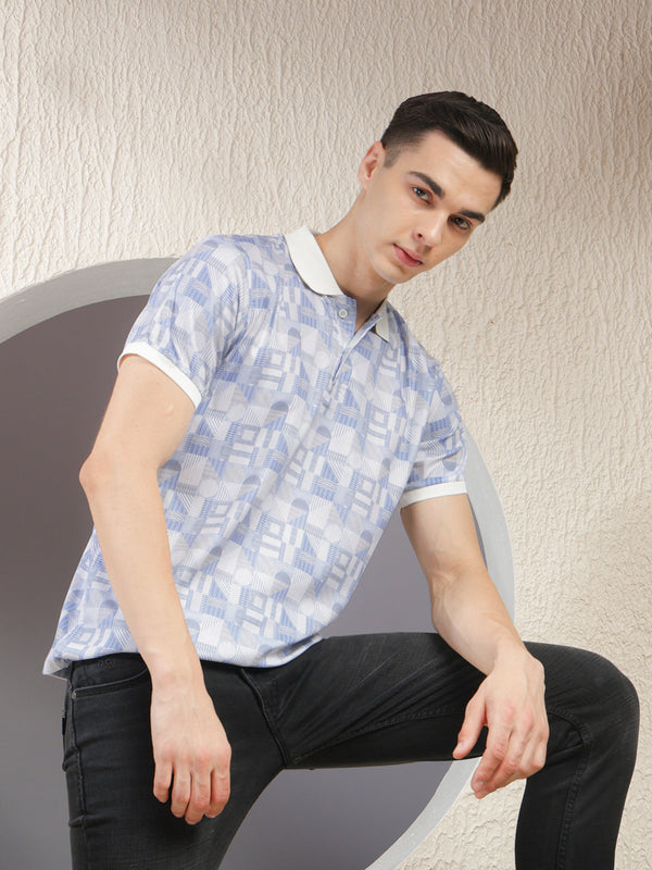 COBB WHITE PRINTED POLO NECK T-SHIRT