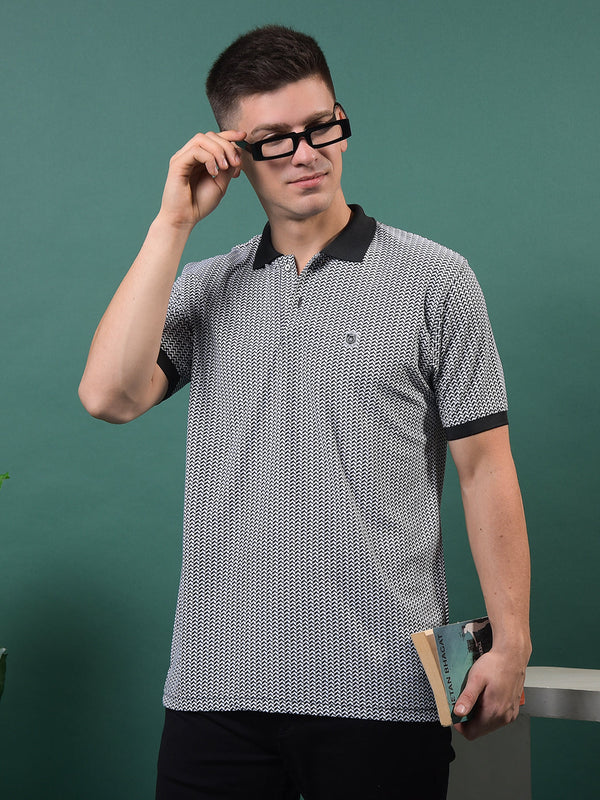 COBB BLACK SELF-DESIGN POLO NECK T-SHIRT