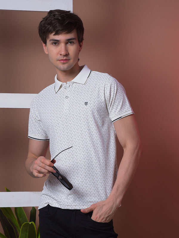 COBB WHITE PRINTED POLO NECK T-SHIRT