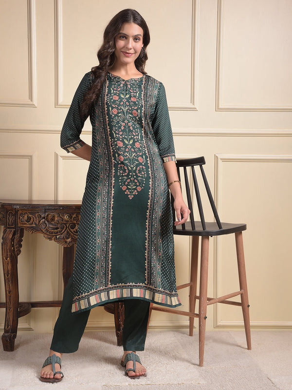 MISS FOREVER BOTTLE GREEN KURTI WITH PLAZO